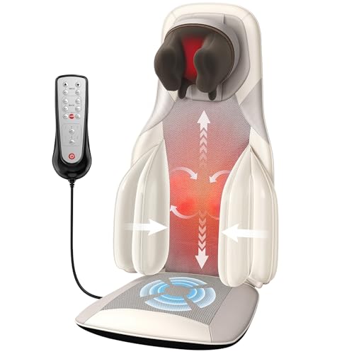 Elite Shiatsu Back & Neck Massage Chair Pad/Seat Cushion with Heat – 4D Kneading, Vibration, Compression, Motorized Neck Height, Lumbar Airbag Massage, Premium Upholstery, Deep Tissue, Office, Gray