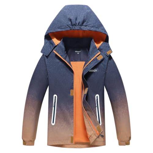 Image of MGEOY Kids Rain Jacket, Waterproof Lightweight Hooded Windbreaker for Boys Girls 4-14Y