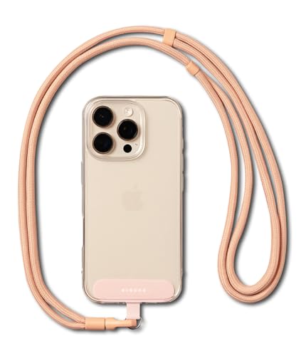 Ringke Holder Link Flow Shoulder Strap [Y Type] with TPU Tether Tab, Adjustable Tangle-Free Polyester Sturdy Rope Crossbody Lanyard Compatible with Universal Smartphone Case, etc. - Orange Pink