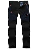 Herren Wanderhose mit Fleece Winter Gefüttert Wasser Softshellhose Gefütterte Outdoorhose Trekkinghose Skifahren Hundesport-Black+Camo-XL