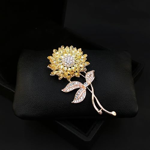 Image of Rhinestone Flower Brooch Pin Pink Blue Crystal Sunflower Brooch Big Large Bouquet Brooch Pin Wedding Ball Birthday Party Brooch Elegant Clothing Hat Bag Accessories Jewelly for Women