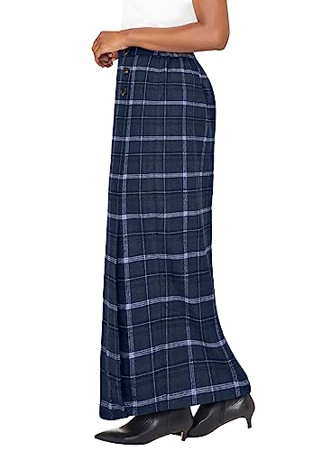 Jessica London Women's Plus Size Side-Button Wool Skirt Wool Faux Wrap Plaid Maxi Skirt - 22 W, Soft Camel Double Plaid Beige #TOP3
