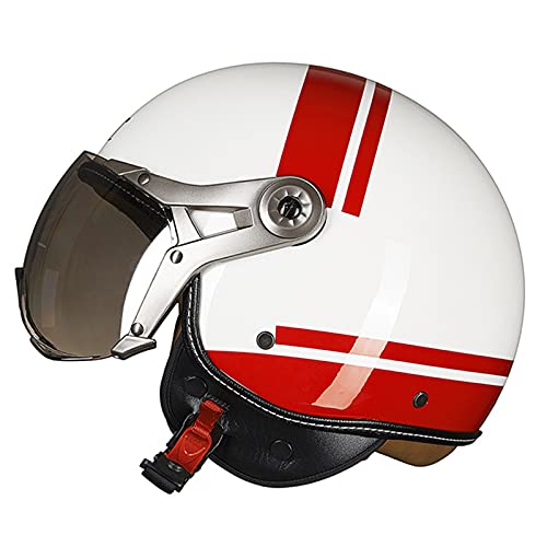 Casque De Moto Vintage À Visage Ouvert Casque De Moto Jet Crash Casque Léger De Sécurité Électrique Casque Motard ECE Retro Avec Visière Casque Pilote Scooter Pour Hommes Et Femmes,Bright white,XL Cover