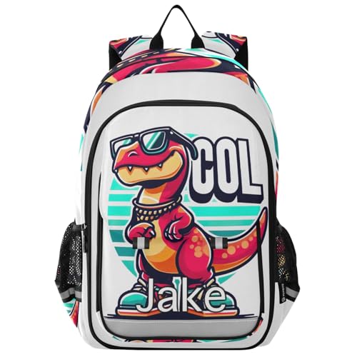 CHIFIGNO Mochila infantil personalizada cinza robô legal, monograma personalizado, tiras reflexivas, alças ajustáveis, Dinossauro bacana branca, One Size