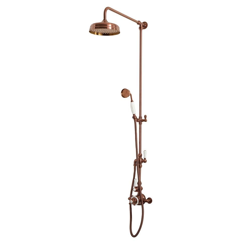 Milano Elizabeth Rigid Riser Thermostatic Mixer Valve Round Shower Head Handset - Copper