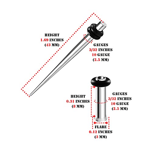 BIG GAUGES 2 Pairs Surgical Steel 10g Gauge 2.5mm Taper Expander Single Flare Tunnel O-rings Piercing Stretcher Earring Ear Plugs BG8989