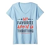 Damen My Favorite Sport Is Thrifting Thift Shop Second-Hand-Shop T-Shirt mit V-Ausschnitt