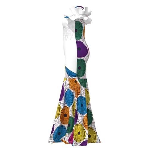Image of iooiooi Womens Elegant Ankara Maxi Mermaid Dress Lace Decorated African Gowns