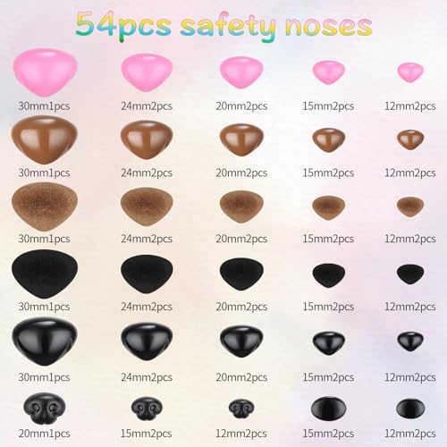 MUCUNNIA 108 Stück 15–30 mm sicherheitsnasen für häkeltiere mit Unterlegscheiben für Häkeltiere, Amigurumi-Sicherheitsnasen für Kuscheltiere, Teddybären und Plüschtiere