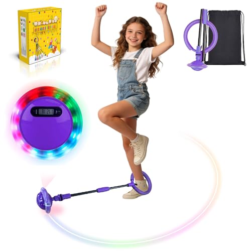 Anyingkai Blinkender Springring Fußkreisel mit Zähler Swing Wheel mit Lichtrad Blinkender Sprungball Faltbarer Ankle Skip Ball Jumping Ball and Skipping Rope Sport Sprung (Lila-B)