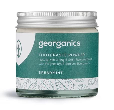 georganicsWhitening Mineral Toothpaste Powder - 60ml - Spearmint - 100% Natural Fluoride Free, SLS Free & Glycerine Free - Stain Removing & Teeth Whitening - Certified Cosmos, Vegan & Cruelty-Free