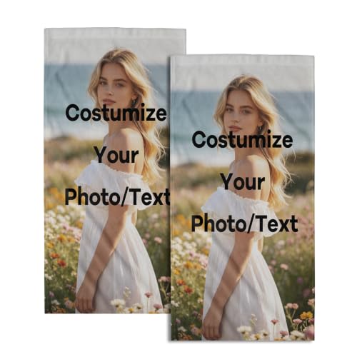Mweet Customized Cotton Fabric Hand Towels Set of 2, Custom Any Image or Photo Personalized Bathroom Towel 28x14 Inch, Soft Absorbent Microfiber Wash Cloth for Kitchen Gym Hotel Home Decor