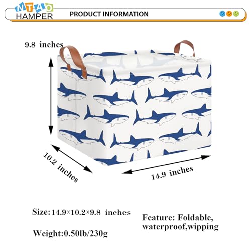 Image of NTAOHAMPER Rectangular Storage Basket,Collapsible Gift Basket with Handles,Kids Toys /Books Box,Room Decor(Shark)