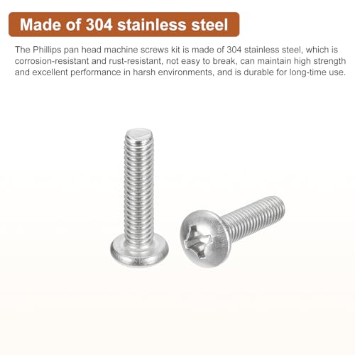 DTGN 5/16-18x1-1/4" Pan Head Machine Screws, 15Pcs 304 Stainless Steel, Phillips Drive, UNC Full Thread, Bright Finish - Image 3