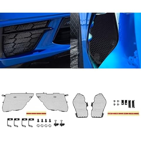 BILLFARO 2Pcs Upgraded Front Radiator Guards Grille Grille Vents Insert Mesh with 2Pcs Side Intake Grill Guards Mesh Set for Corvette C8 C8.R 2020-2023 Cover