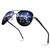  BOYOU Retro Vintage Polarisierte Sonnenbrille Pilotenbrille mit Federscharnier für Herren und Damen UV400 Gläser - Schwarz