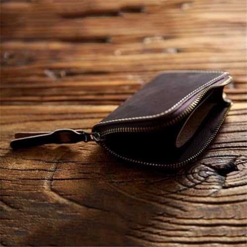 Handmade Vintage Men's Leather Short Zip Money Clip Vertical Section Driving License Wallet3