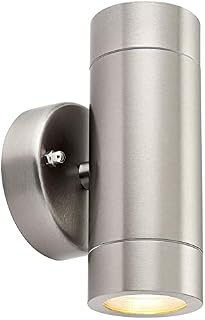 Betta Lighting Outside Light - Outdoor Up Down Porch Light Garden Lights - Outdoor Wall Light in Brushed Stainless Steel Finish - IP44 Up & Downlight - Requires 2 x 7W LED GU10 (Not Supplied)