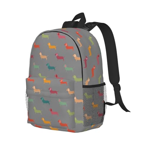 KPXXAQT Bequemer Rucksack mit niedlichem Dackel-Motiv, für Schule, Reisen, Outdoor-Aktivitäten, Erwachsene, Wanderbegeisterte