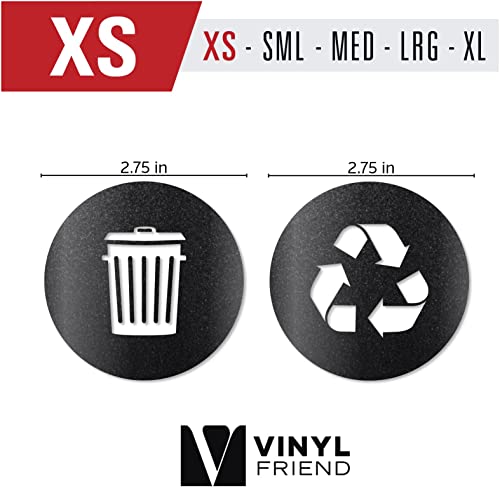 Recycle And Trash Sticker Vinyl Modern Logo (2.75" X 2.75" 1 Ea.) Symbol To Organize Trash Cans Or Garbage Containers And Walls - Xsmall - Ultra Metallic Black #TOP1