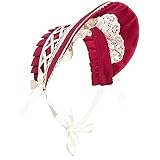 KJOET 髪飾り レース帽 サンハット ビクトリアン レースリボン ボンネットハット コロニアル パイオニア ヘッドウェア 茶話会 コスチューム スイート ロリータ サンキャップ 女性用 赤