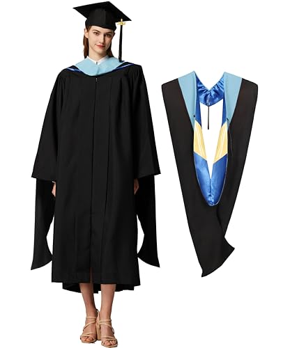 Master Graduation Gown Cap and Hood Master Regalia with 2025 2026 Tassel Matte Black Unisex