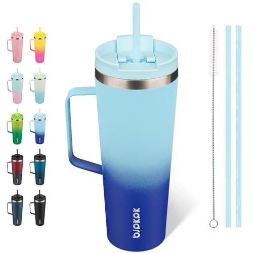 Image of BJPKPK 26oz Insulated Tumbler with Handle, Lid & Straw, Stainless Steel