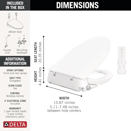 Delta Faucet Refresh Premium Elongated Electric Bidet Toilet Seat, Warm Water Bidet, Heated Seat Bidet, Bidet Attachment for Toilet, Toilet Seat Bidet, Bidet Toilet Seat Elongated, White 893006E-WH thumbnail 5