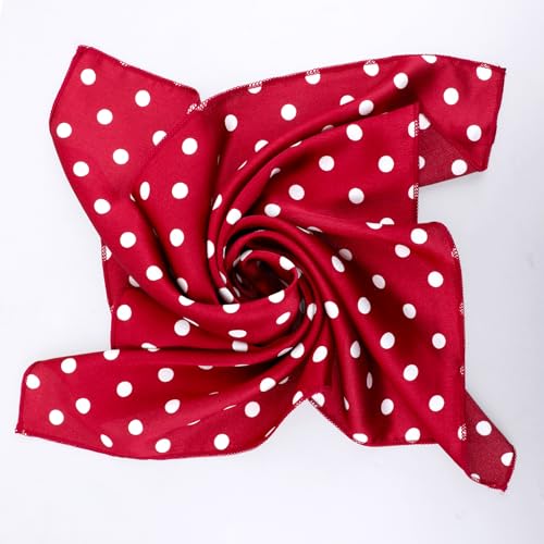 Chiffon Scarf, Red Vintage Dot Scarf for Women Red Bandana Scarfs Lightweight Neckerchief Elegant Bandana Hair Ties Headscarf for Handbags Purse Headscarf Handkerchief (19.7 Inch)4