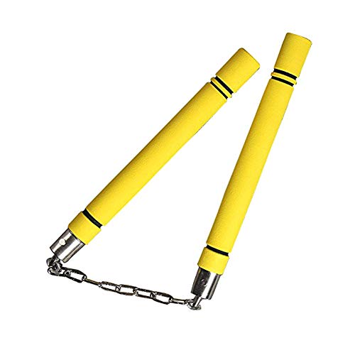 Aesy Nunchakus, Mousse de Sécurité Pratique des Arts Martiaux Nunchaku de Formation avec Cordon pour Les Enfants, Débutant, Pratique et la Formation (28cm, Jaune)