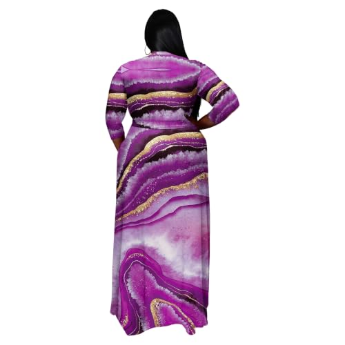 Image of Runwind Plus Size Dresses for Women Floral Maxi Dress Flowy 3 /4 Sleeve with Belt