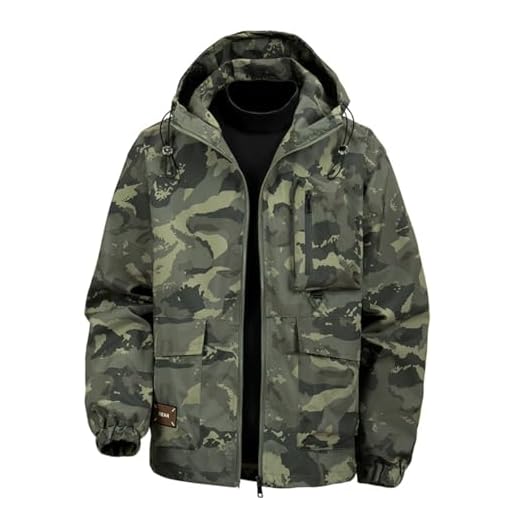 YOUTHUP Homme Vestes Étanche Camouflage Veste D'extérieur Légère et Coupe Vent Imperméable Militaire à Capuche,Vert armée,M