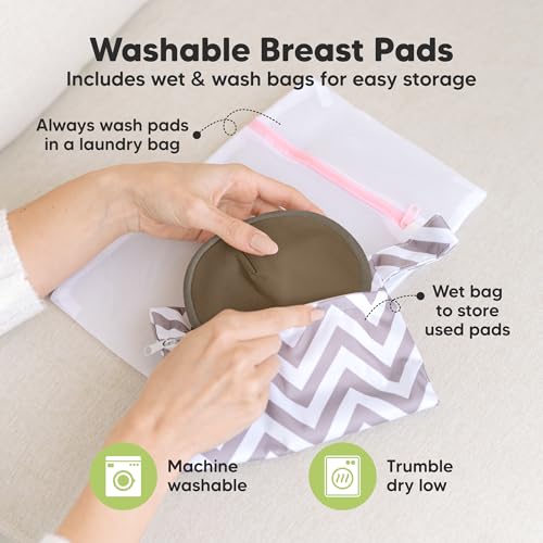 Image of Organic Nursing Pads - 14 Washable Breast Pads for Breastfeeding, Wash Bag, Viscose Derived from Bamboo Reusable Nipple Covers for Breastfeeding Essentials, Soft & Absorbent (Coffee, M 4.6 inch)