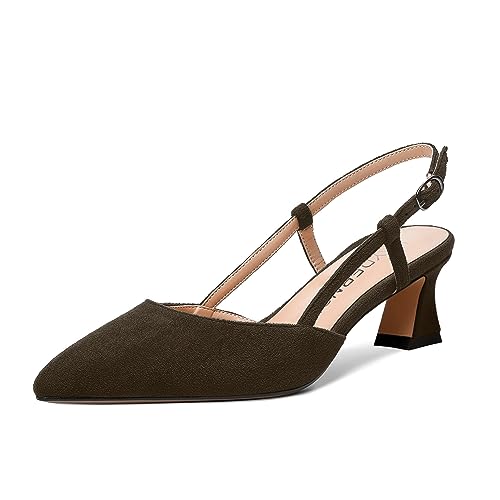 WAYDERNS Womens Slim Adjustable Strap Buckle Suede Pointed Toe Business Formal Kitten Low Heel Pumps Shoes 2 Inch