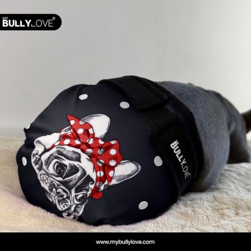 MyBullyLove Läufigkeitshöschen für Französische Bulldoggen – Wiederverwendbare Hundewindel ohne Rutenloch, Handgefertigt & Stufenlos Verstellbar, Black Bully, Standard (42-47cm Hüftumfang)