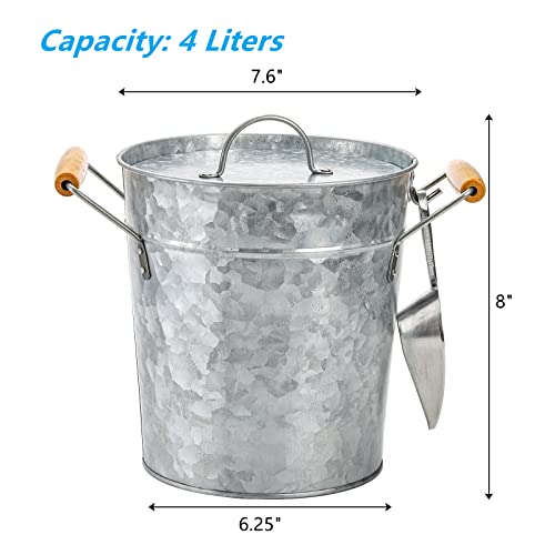Frcctre Farmhouse 4 Liter Ice Bucket With Lid, Galvanized Metal Beverage Tub With Scoop And Handles thumb #1