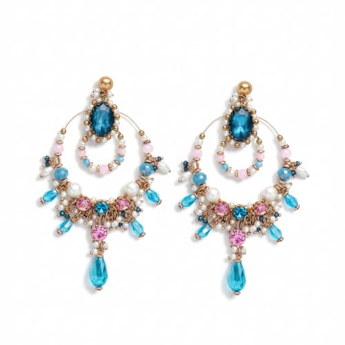 Image of SANJOYA by EVERSTYLISH Embroidered Earrings for Women | Hoop Earrings with Stones, Beads, Pearls & Glass Drops | Lightweight Ethnic & Festive Jewelry for Weddings & Parties