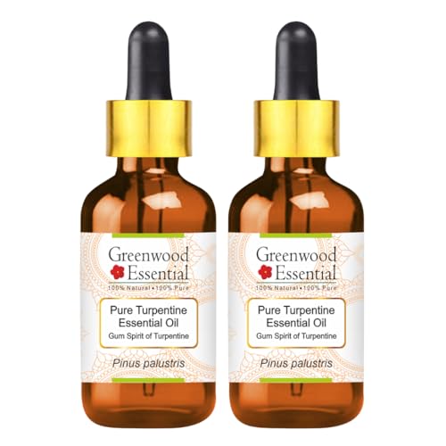 Image of Greenwood Essential Turpentine Essential Oil (Pinus palustris)-Gum Spirit of Turpentine with Glass Dropper Pure | Non-Sticky | Non-greasy | Lightweight | Men & Women | All Skin Types | Steam Distilled 100ml X 2
