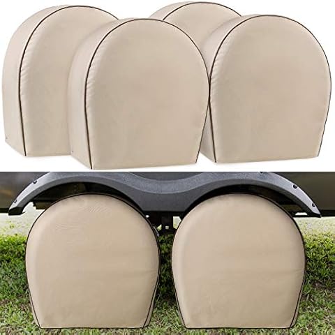 Leader Accessories 4-Pack Tire Covers - Heavy Duty Wheel Protectors for Truck, SUV, Jeep, Camper, Trailer, RV - Waterproof 600D Oxford - Universal Fits 32"-34.5" Diameter, Tan Cover
