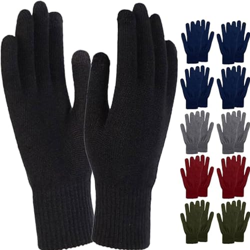 Trail maker 10 Pairs Bulk Adults Magic Winter Gloves, Warm Stretchy Knit Gloves for Teens, Women, Men Wholesale Winter Gloves (5 Colour Pack)