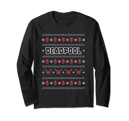 Deadpool Christmas Faces Long Sleeve T-Shirt