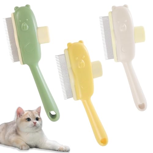JEYORZY 3 Pcs Pulgas Gatos,Peine de Depilación para Mascotas,Peine de Aseo para Gatos,con Botón de Desbloqueo,Peine Antipulgas,para Pulgas de Gato y Perro