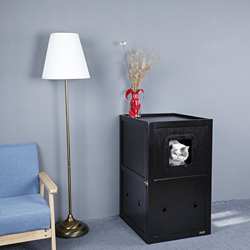 Petsfit Double-Decker Pet House Litter Box Enclosure Night Stand Painted With Non-Toxic With Latch Holding The Door #TOP3