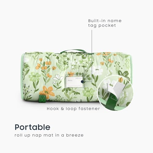 Image of Wake In Cloud - Toddler Nap Mat with Pillow and Minky Fleece Blanket, for Kids Girls Ages 3 Plus in Daycare Preschool Kindergarten, Roll Up Sleeping Bag, Floral Flowers