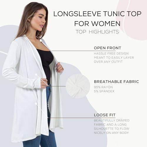 Image of Azules Long Sleeve Womens Cardigan, Flowy Longer Rayon Sweater Lightweight Cardigan for Casual or Dressy Outfits