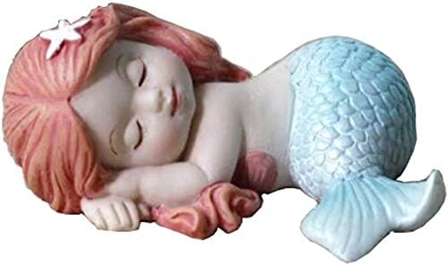 HomeFairyMiniature Fairy Garden and Aquarium Decorations Resin Sleeping Little Mermaid Statue Blue