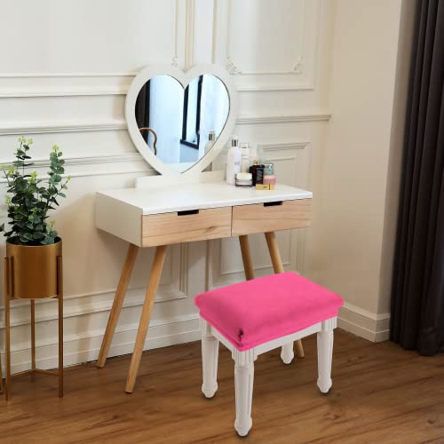 Image of SINOSSO Vanity Stool Covers Set of 4, Super Soft Velvet Stretch Washable Saddle Bar Stool Slipcover Bench Seat Protector, (Rectangle, Hot Pink, 4 Counts)