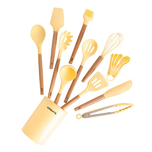 CREATE / SET DE UTENSILIOS DE COCINA DE SILICONA Y MADERA (Amarillo) Cover