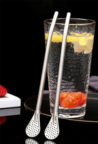304 Food-Grade 18/8 Stainless Steel Drinking Filter Straws, Straw 7.2 inch Long Spoon Straws for Mate Tea,Coffee Stirrer Stick for Iced Tea, Cocktail, Set of 3 with 3 Cleaning Brush (silver)