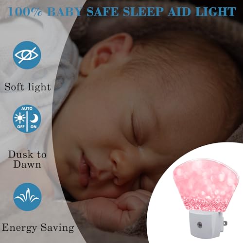 Image of Abstract Pink Glitter Plug in Night Lights, Beautiful Glitter Nightlight Plug Into Wall Dusk to Dawn Sensor for Kid Girls Boys Women Men Room, Hallway, Kitchen, Bathroom, Stairs Decor